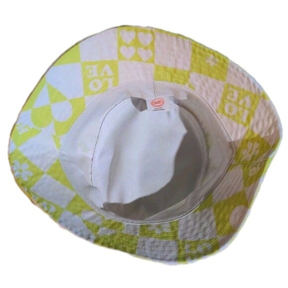 Wonder Nation Bucket Hat "LOVE" Yellow Green/White Checker - Picture 3 of 5